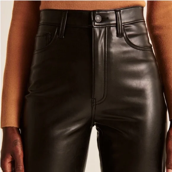NWOT Abercrombie & Fitch Vegan Leather Ankle Straight Pants - Picture 6 of 7